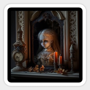 Haunted doll in a haunted house Sticker